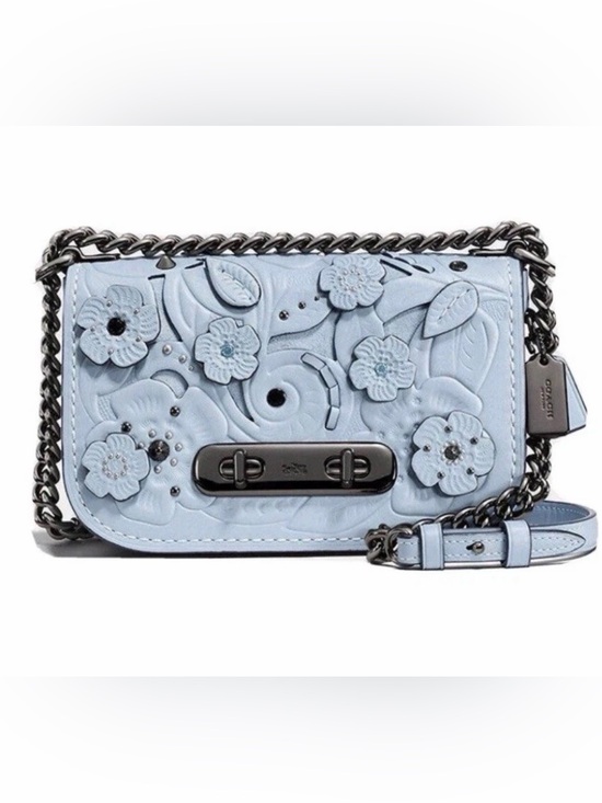 Coach Handbags - Coach Pale Blue Floral Leather Crossbody with Gunmetal Chain